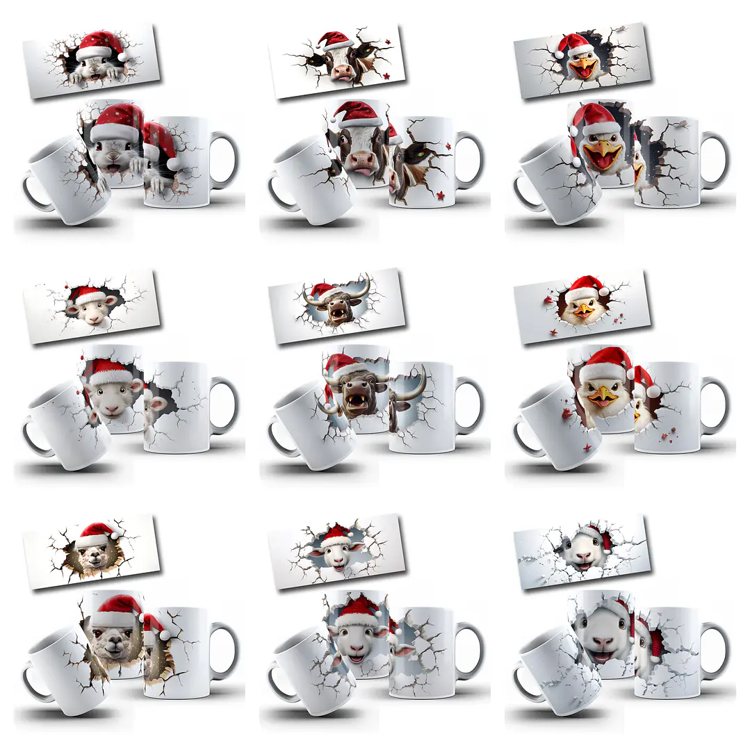 22 Artes para Caneca Animais Natal Festa 3D Arquivo em Jpg 1