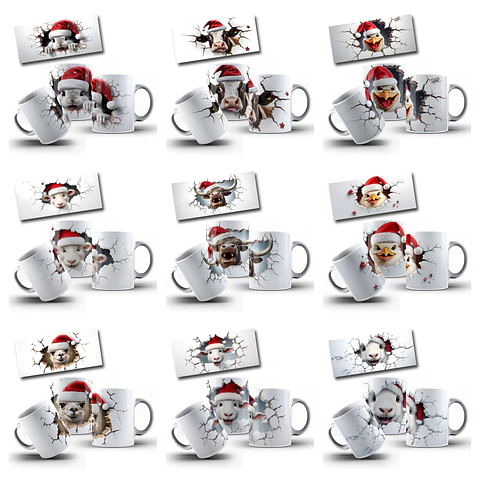 22 Artes para Caneca Animais Natal Festa 3D Arquivo em Jpg