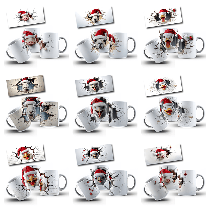 22 Artes para Caneca Animais Natal Festa 3D Arquivo em Jpg 2