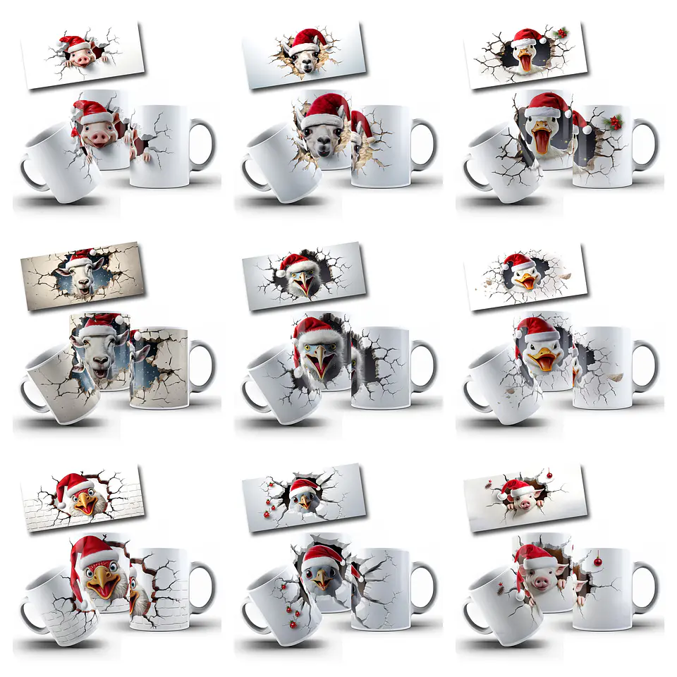 22 Artes para Caneca Animais Natal Festa 3D Arquivo em Jpg 2