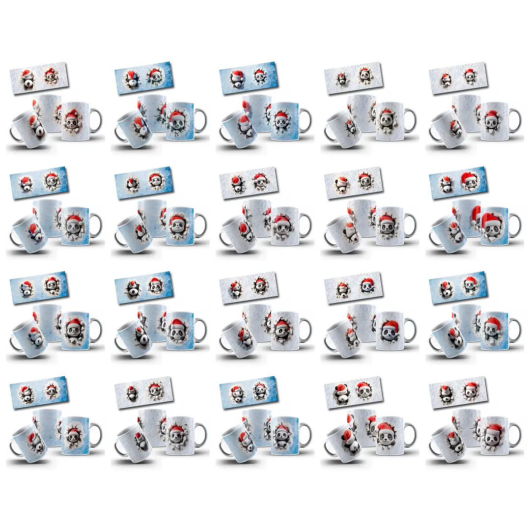 24 Artes para Caneca Panda Natal 3D Arquivo em Jpg 1