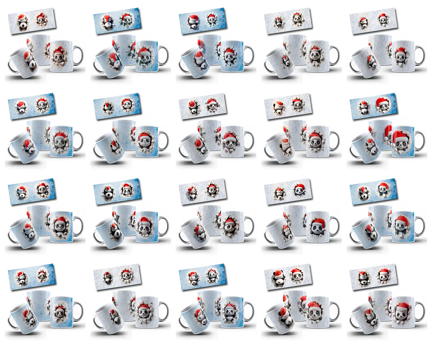 24 Artes para Caneca Panda Natal 3D Arquivo em Jpg 1