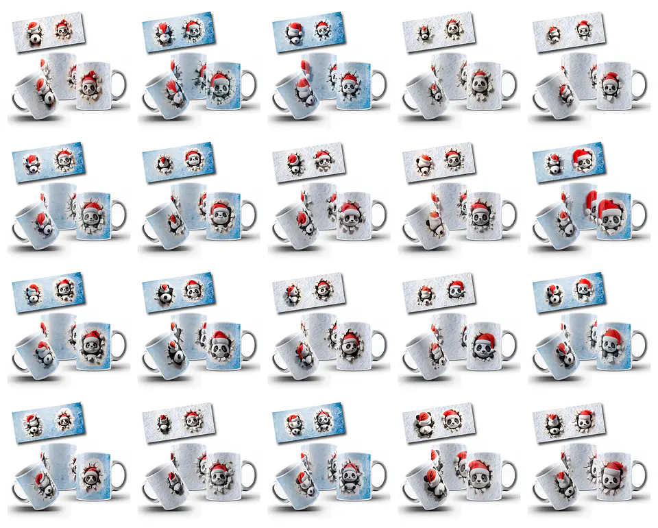 24 Artes para Caneca Panda Natal 3D Arquivo em Jpg 1