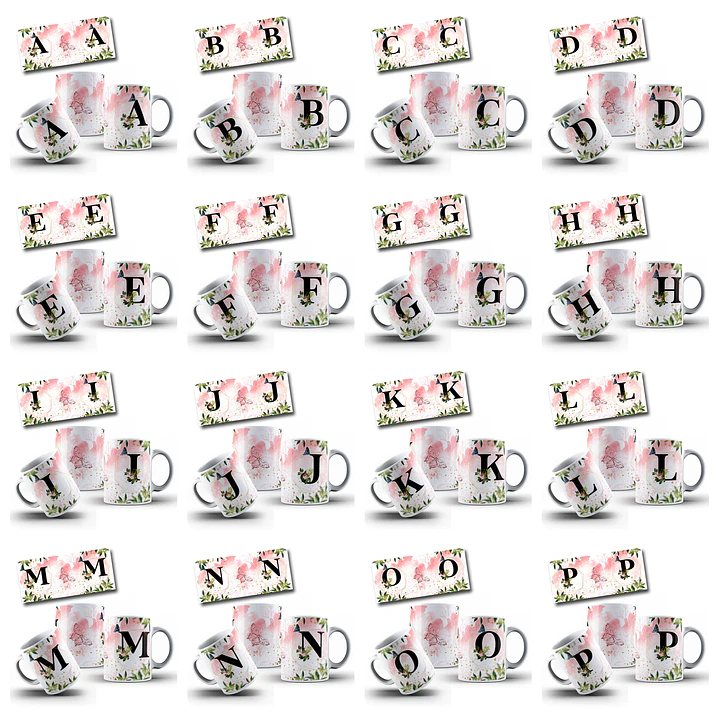 26 Artes para Caneca Alfabeto Flores Rosa Arquivo Editável  1
