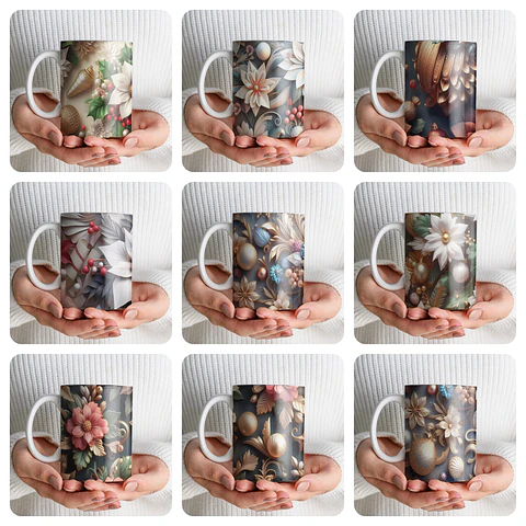36 Artes para Caneca Natal Floral 3d Arquivo em Jpg 