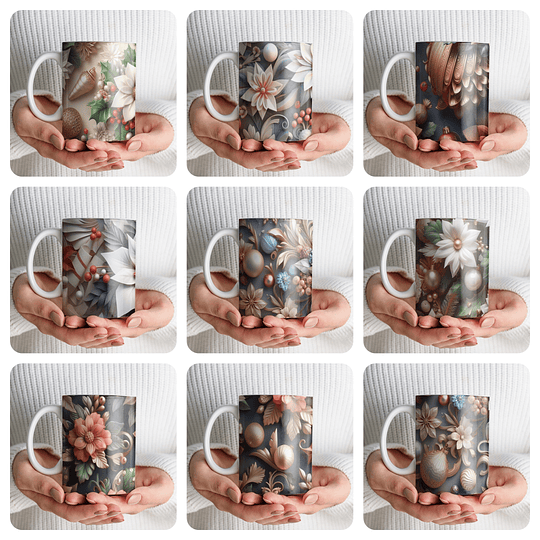 36 Artes para Caneca Natal Floral 3d Arquivo em Jpg 