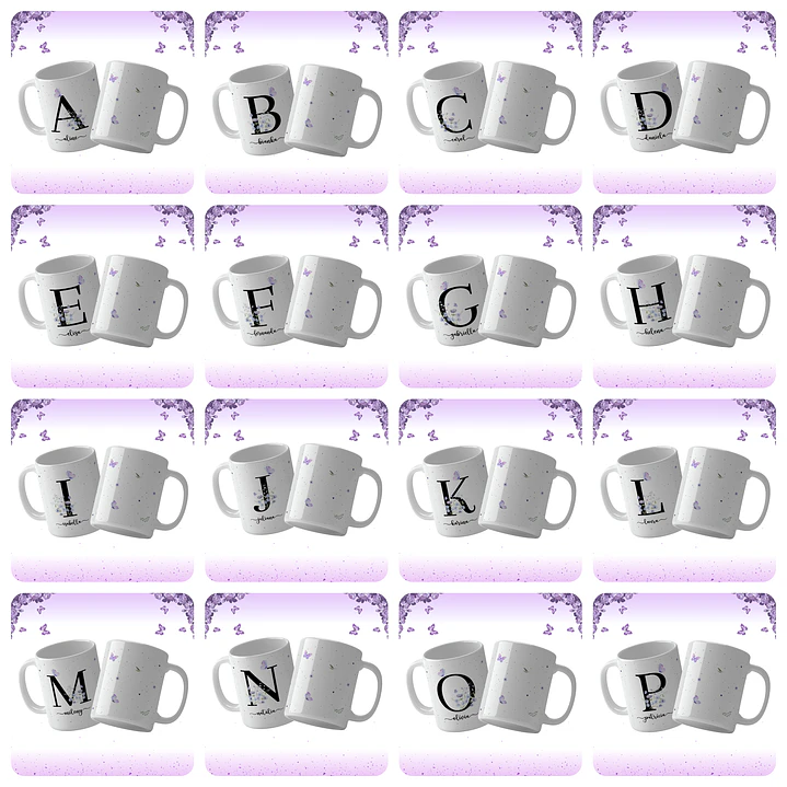 26 Artes para Caneca Alfabeto Lilás Arquivo Editável 2