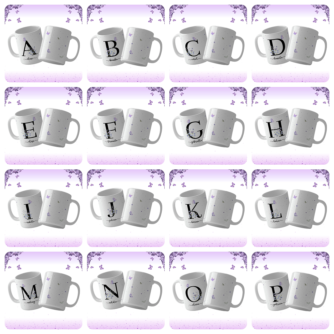 26 Artes para Caneca Alfabeto Lilás Arquivo Editável 2