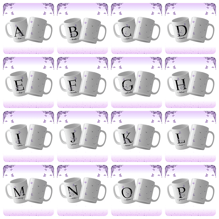 26 Artes para Caneca Alfabeto Lilás Arquivo Editável 2