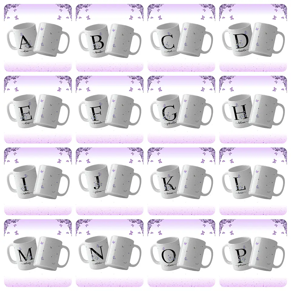 26 Artes para Caneca Alfabeto Lilás Arquivo Editável 2
