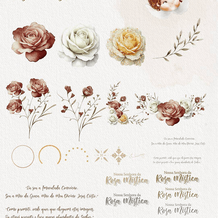 Kit Digital Santinhos Nossa Senhora Rosa Mística Aquarelado Png  3