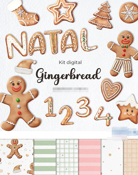 Kit Digital Papai Natal Gingerbread Biscoitos em Png
