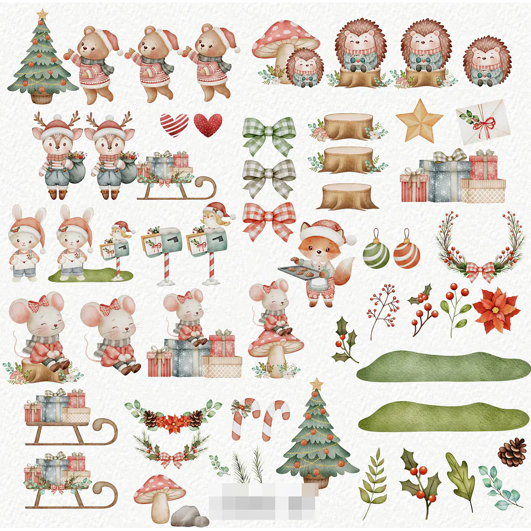 Kit Digital Bosque Natalino Natal Aquarelado em Png 3
