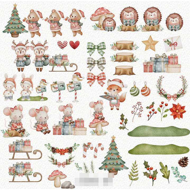 Kit Digital Bosque Natalino Natal Aquarelado em Png 3