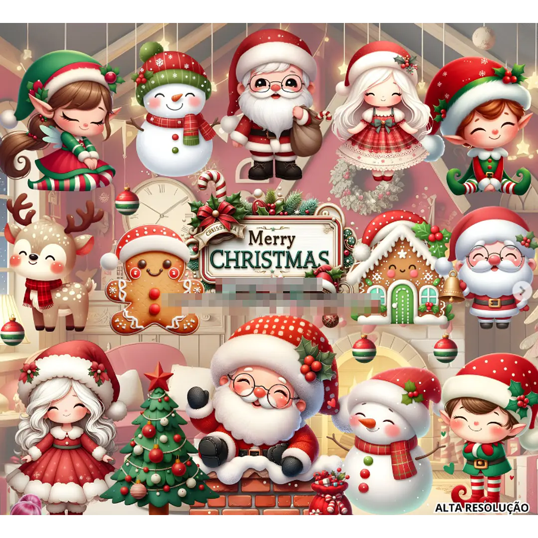 Kit Digital Natal Papai Noel 3d Tradicional em Png 1