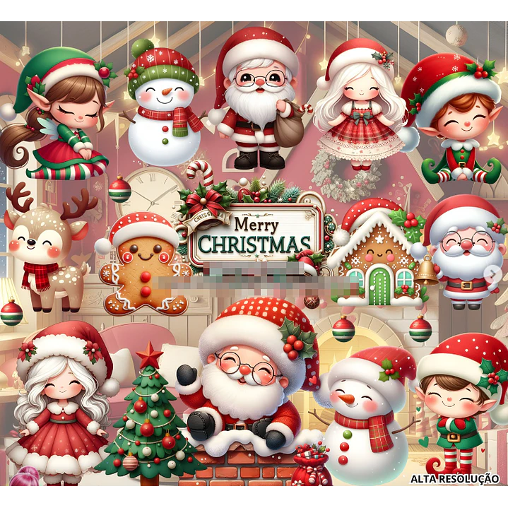 Kit Digital Natal Papai Noel 3d Tradicional em Png 1
