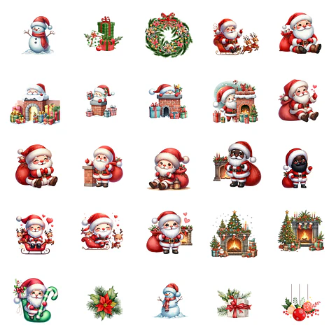 Kit Digital Natal Papai Noel Feliz Aquarelado em Png