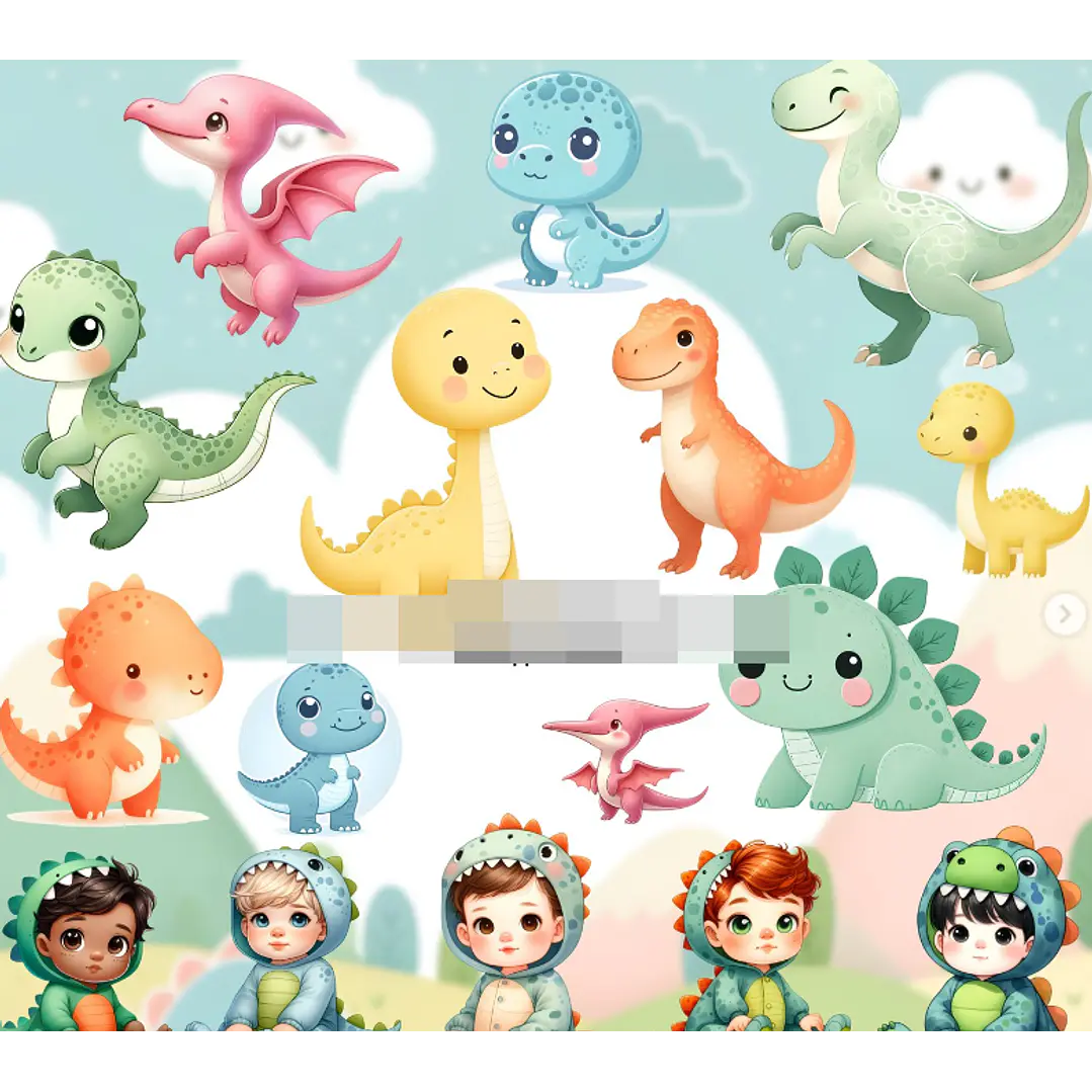 Kit Digital Dino Dinossauro Baby Aquarela em Png   1