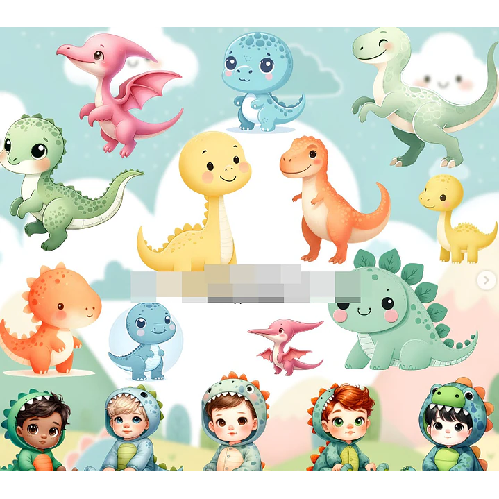 Kit Digital Dino Dinossauro Baby Aquarela em Png   1