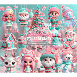 Kit Digital Natal Candy Rosa em Png