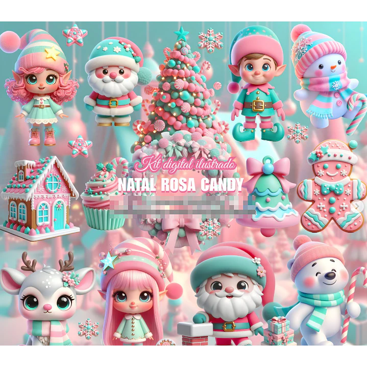 Kit Digital Natal Candy Rosa em Png 1