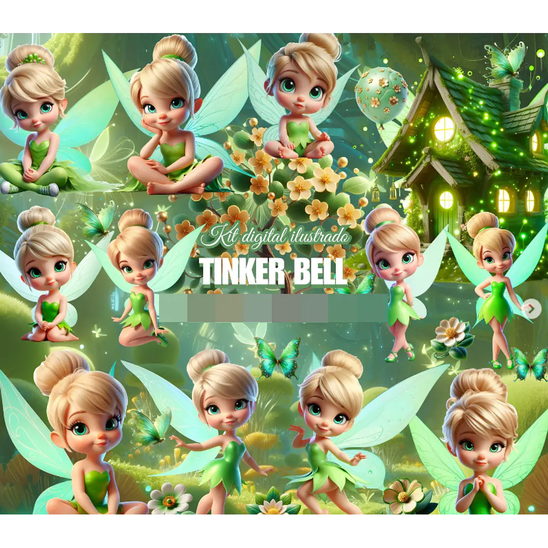 Kit Digital Sininho Tinker Bell Aquarela em Png  1