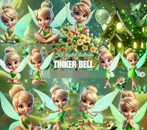 Kit Digital Sininho Tinker Bell Aquarela em Png 
