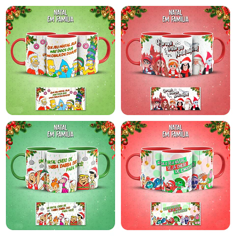 8 Artes Caneca Natal Familia Personagens Arquivo em Jpg