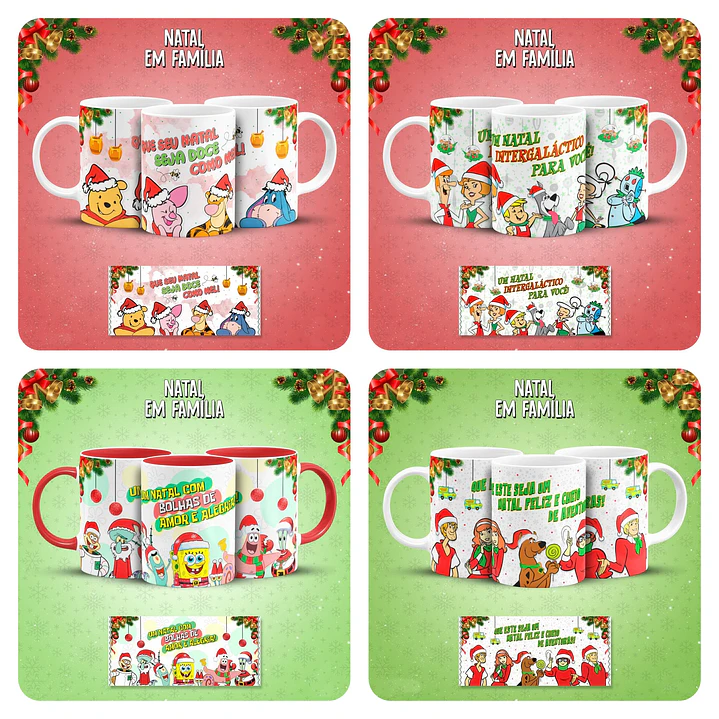 8 Artes Caneca Natal Familia Personagens Arquivo em Jpg 2