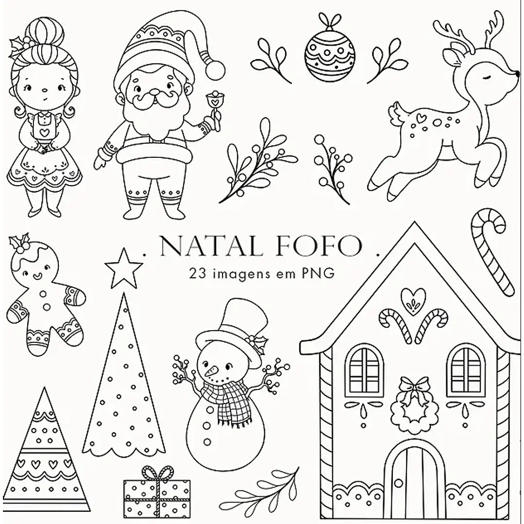 Kit Digital Natal Fofo para Colorir em Png 1