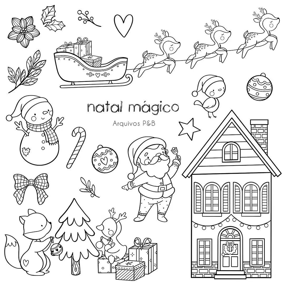 Kit Digital Natal Mágico para Colorir em Png 1