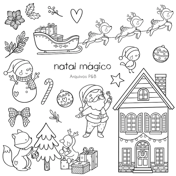 Kit Digital Natal Mágico para Colorir em Png 1