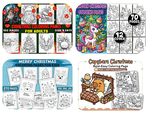 Kit Digital Desenho para Colorir Natal Papai Noel em Png 