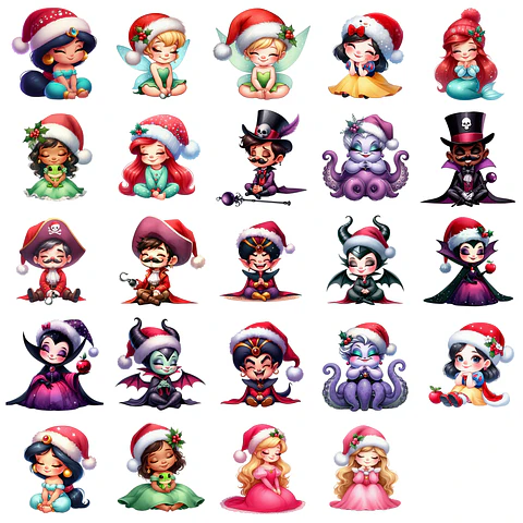 Kit Digital Princesas e Vilões Natal em Png 