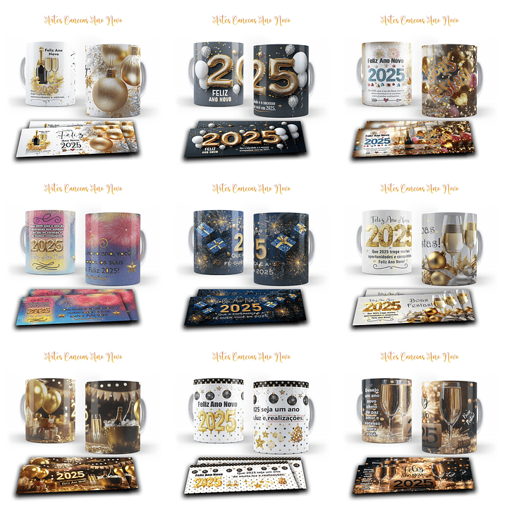 55 Artes Caneca Camisa e Taça Ano Novo 2025 Arquivo Arquivo Editável  1