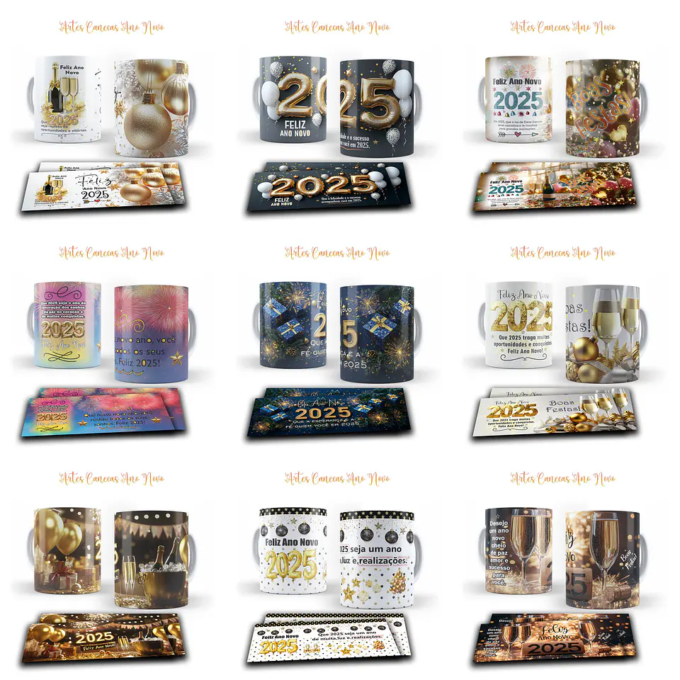 55 Artes Caneca Camisa e Taça Ano Novo 2025 Arquivo Arquivo Editável  1