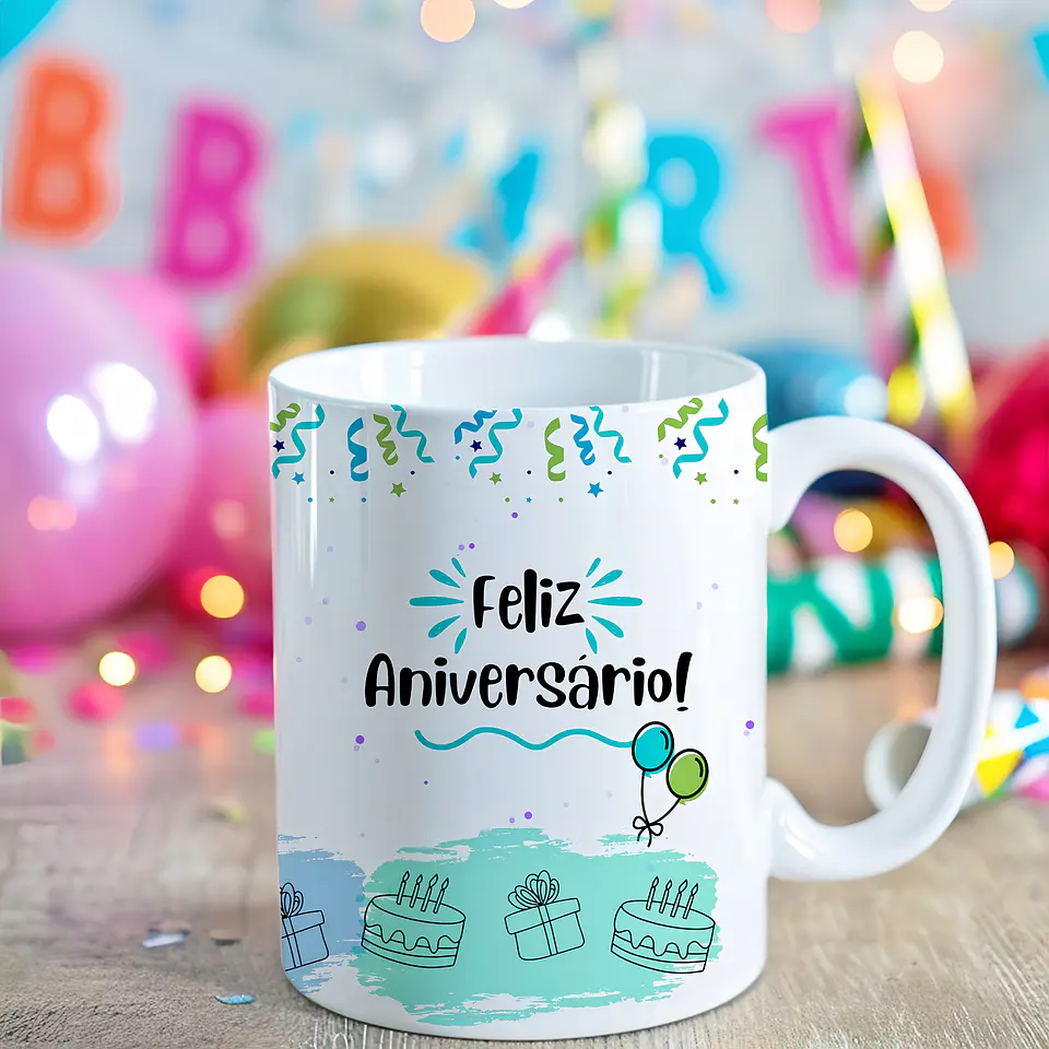 6 Artes para Caneca Aniversário Mais Kit para Criação Arquivo em Png 2