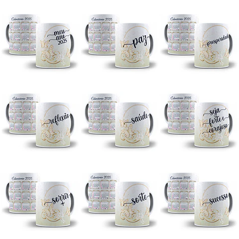 30 Artes para Caneca Calendário 2025 Arquivo Editável 