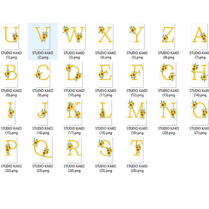 Kit Alfabeto Girassol em Png 7