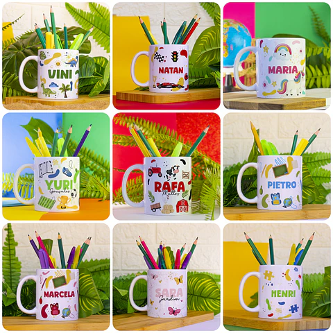 52 Artes para Caneca Squeeze Toalhinhas e Etiquetas Volta as aulas Arquivo em Png