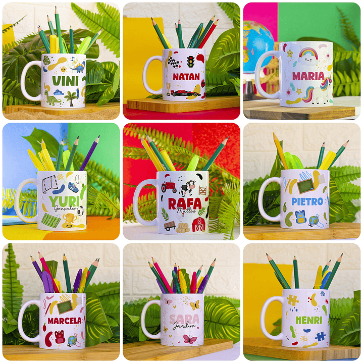 52 Artes para Caneca Squeeze Toalhinhas e Etiquetas Volta as aulas Arquivo em Png 1