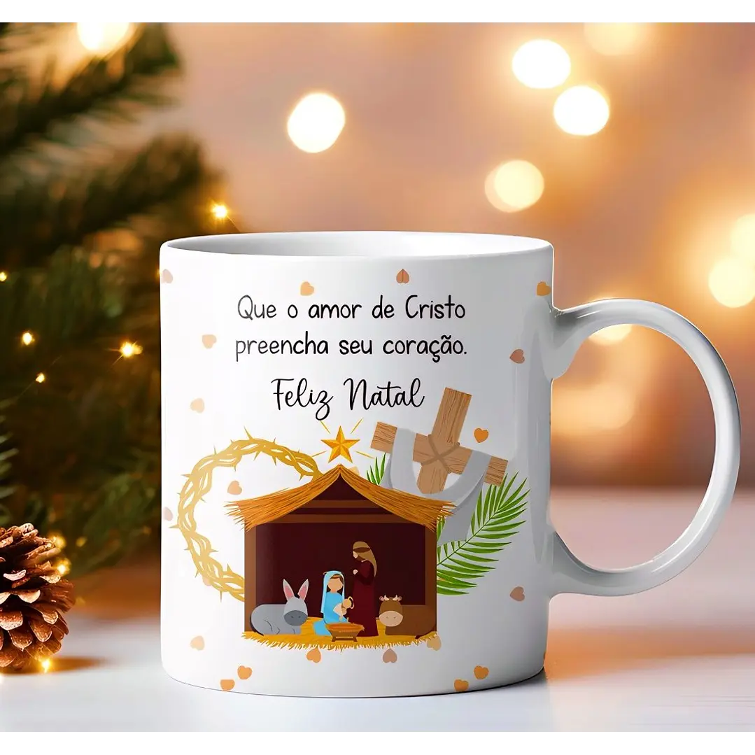 Arte Caneca Que o amor de Cristo preencha seu coração Feliz Natal Arquivo em Jpg 1