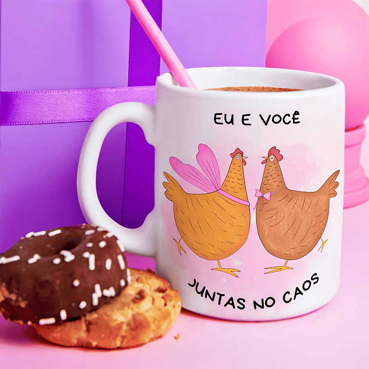 Arte Caneca Eu e você juntas no caos Galinhas Arquivo em Png 1