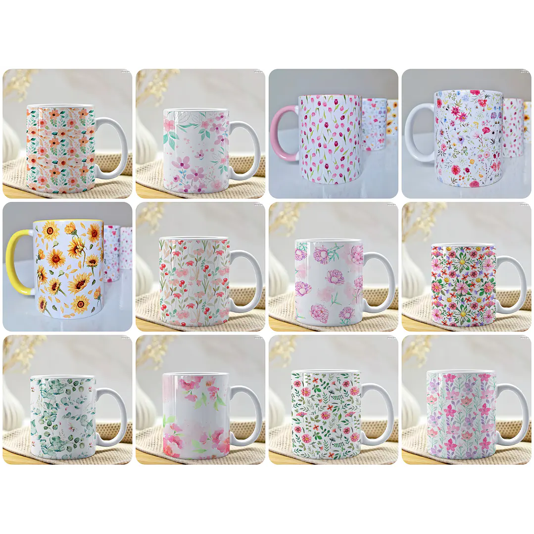 12 Artes para Caneca Estampas Florais Arquivo em Jpg 1