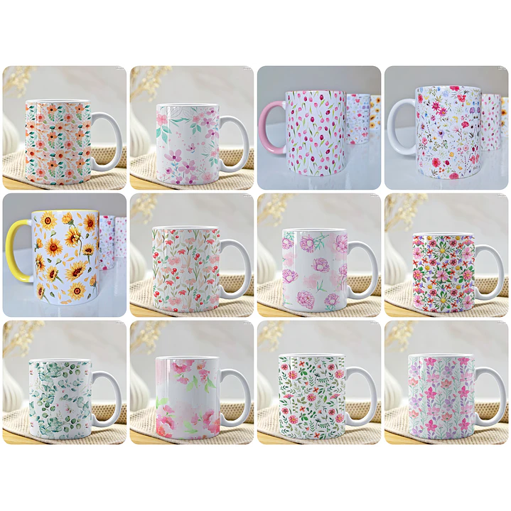 12 Artes para Caneca Estampas Florais Arquivo em Jpg 1