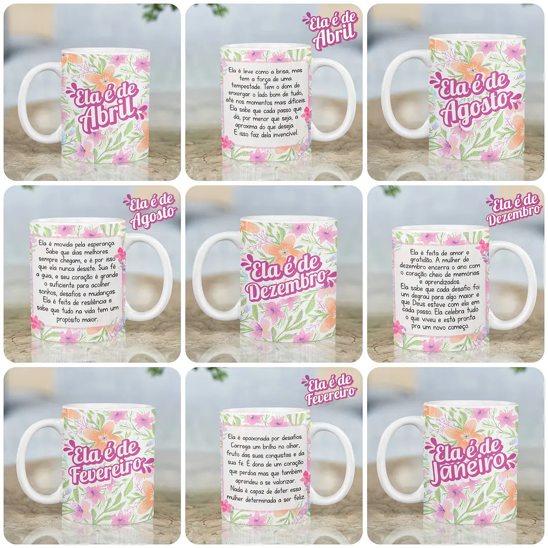 12 Artes para Caneca Mulheres de Cada Mes  Arquivo em Jpg  1