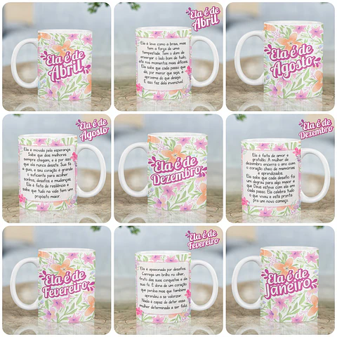 12 Artes para Caneca Mulheres de Cada Mes  Arquivo em Jpg 
