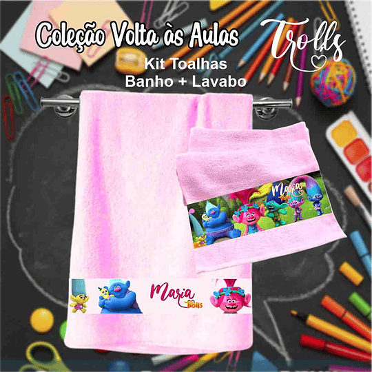 12 Artes para Caneca, Toalhinha e Squeeze Escolar Trolls Arquivo Editável