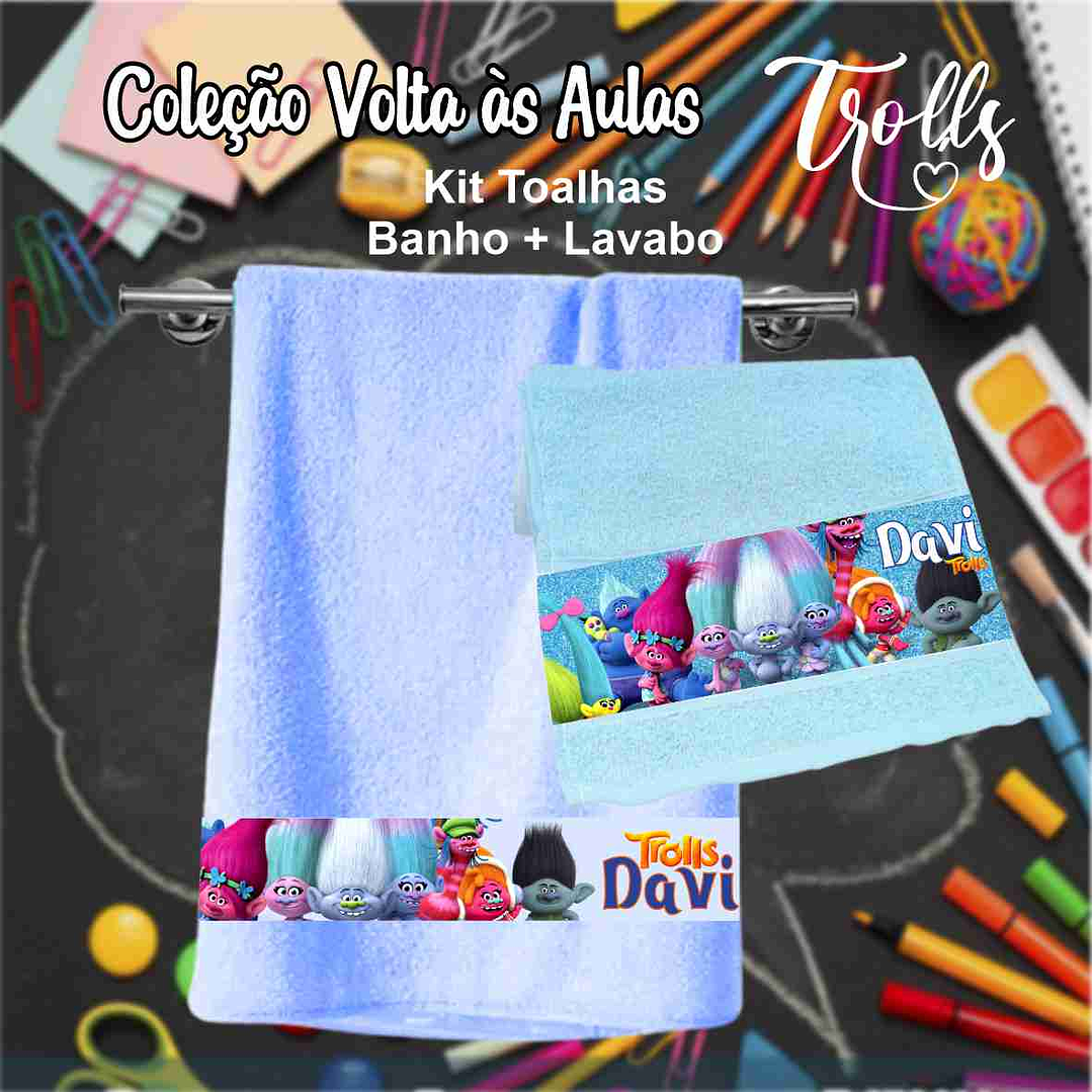 12 Artes para Caneca, Toalhinha e Squeeze Escolar Trolls Arquivo Editável 21