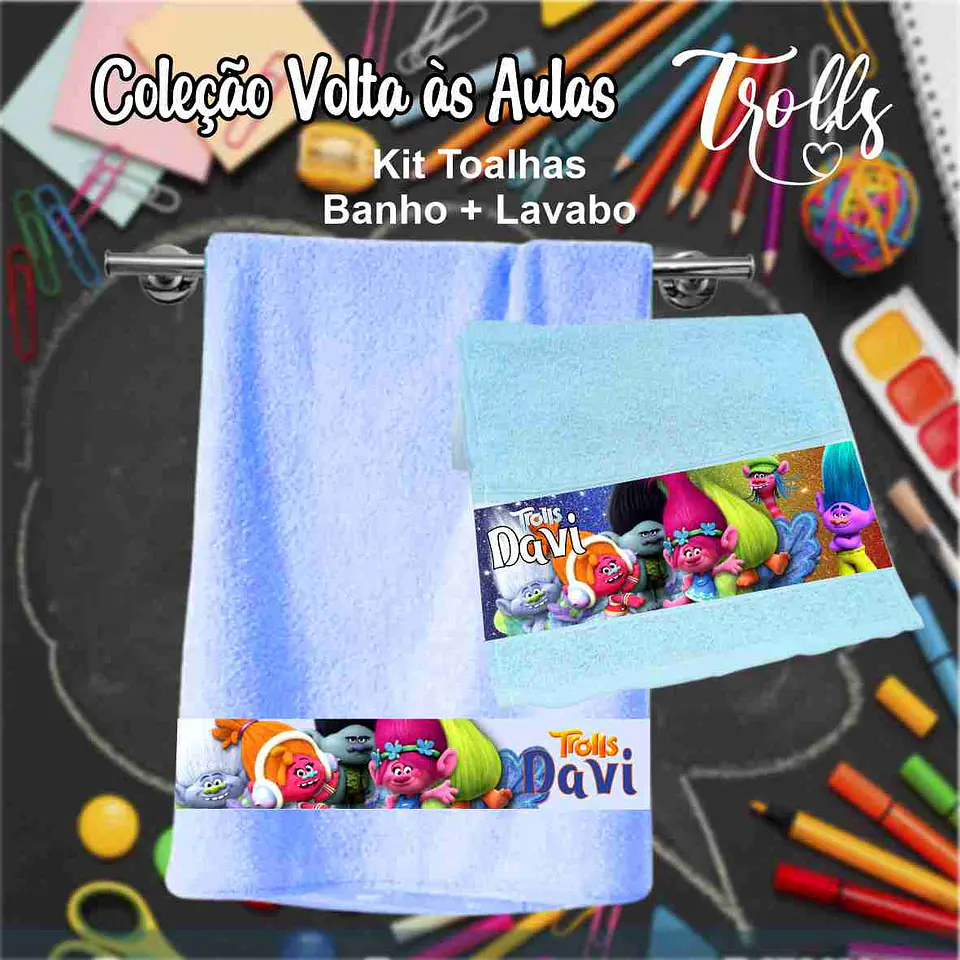 12 Artes para Caneca, Toalhinha e Squeeze Escolar Trolls Arquivo Editável 23